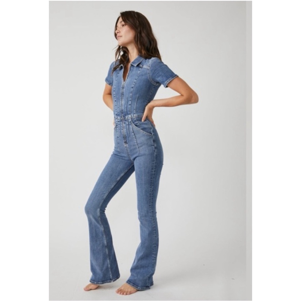 Free People We The Free Women's Jayde Flare Jumpsuit, Sunburst Blue, size XL - Picture 14 of 16